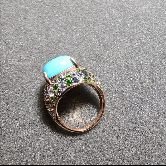 Ladies Turquoise Multi Gemstone Cluster Sterling Silver Statement Cocktail Ring - Picture 10 of 12